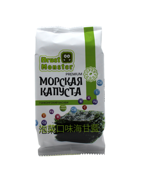 Морская капуста Hrust Monster обжаренная в кунжутном масле со вкусом Васаби, 5г 4шт